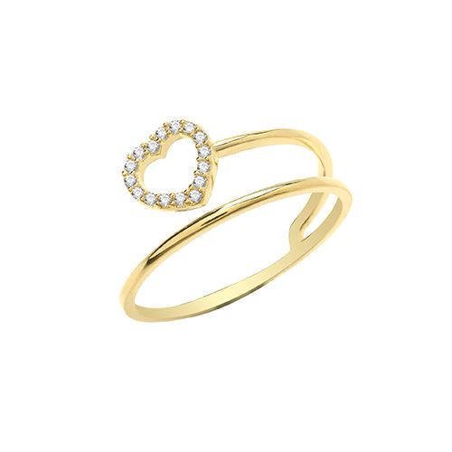 9CT YEL GOLD CZ HEART 1+1/2 BAND RING