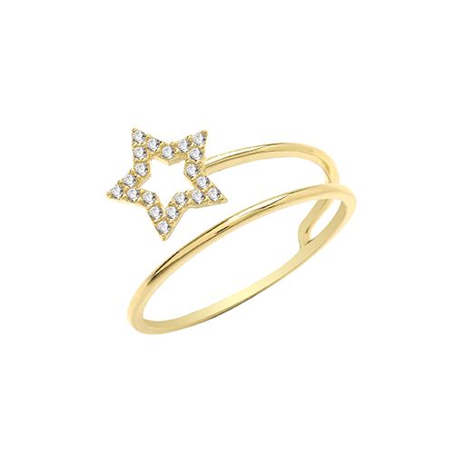 9CT YEL GOLD CZ STAR 1+1/2 BAND RING