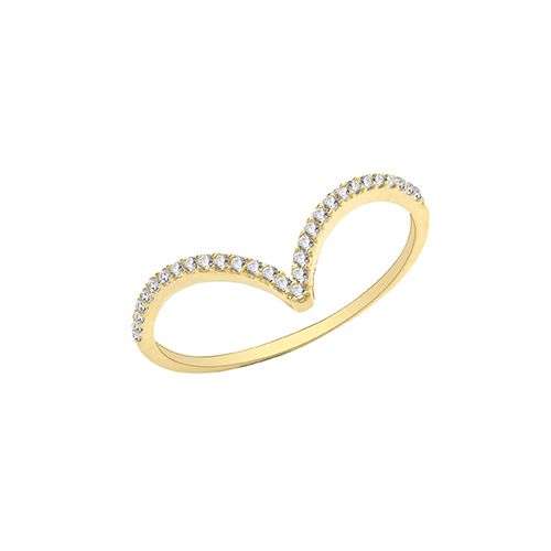 9CT YEL GOLD CZ WISHBONE RING
