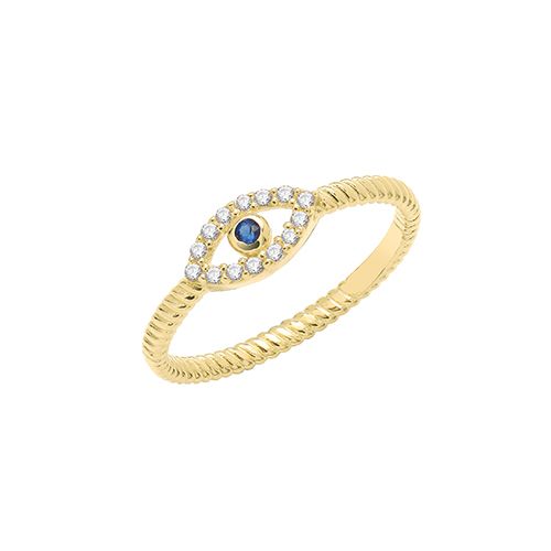 9CT YEL GOLD CZ EVIL EYE RING