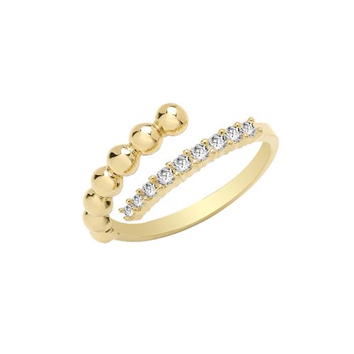 9CT YEL GOLD CZ & BOBBLE WRAPAROUND RING