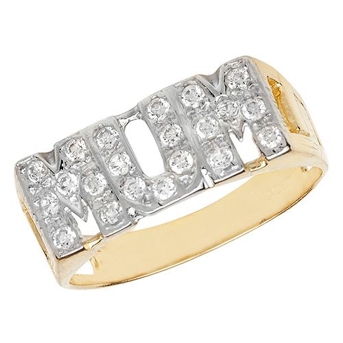 9CT YEL GOLD LADIES' CURB SIDES MUM CZ RING