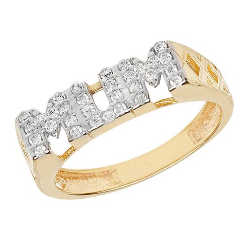 9CT YEL GOLD LADIES' BSKT SIDES MUM CZ RING