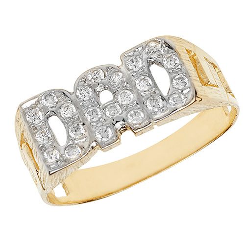 9CT YEL GOLD MEN'S CURB SIDES DAD CZ RING