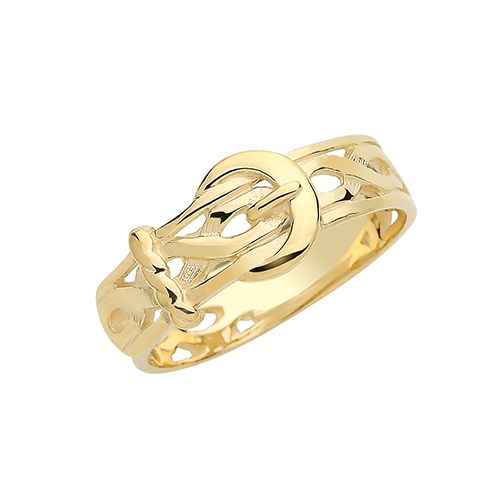 9CT YEL GOLD MEN'S ENGRAVED BUCKLE RING