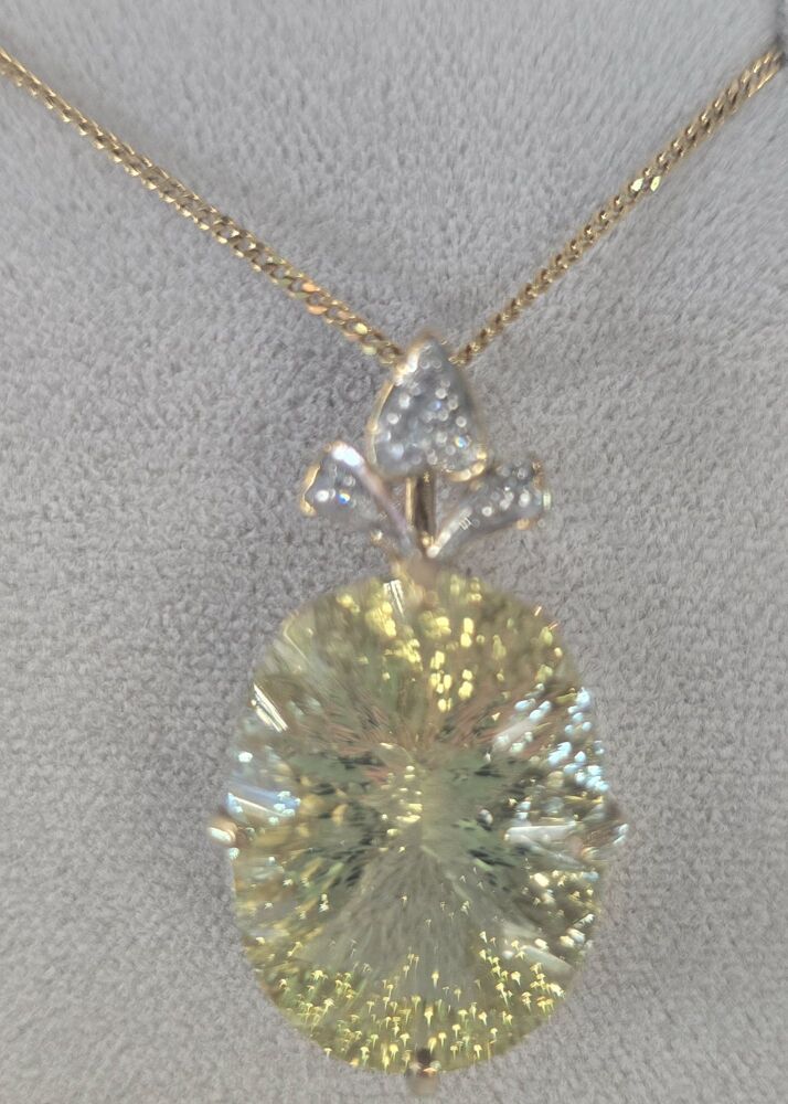 9ct Lemon Quartz and Diamond Pendent
