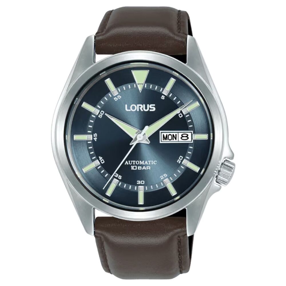 Lorus Automatic Grey-Blue Sunray Leather Dress-style