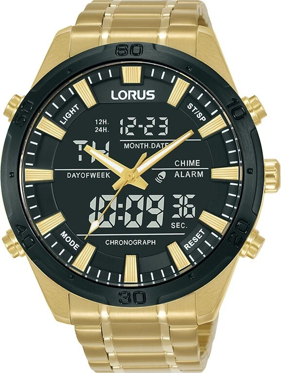 Lorus Men’s Black & Gold tone Chrono/Digital Hybrid