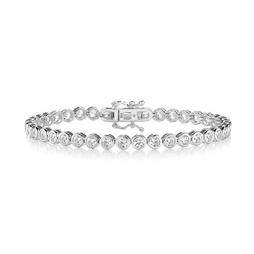 SILVER 3MM RND RUB OVER SET CZ LINE BRACELET TRIPLE PLATED