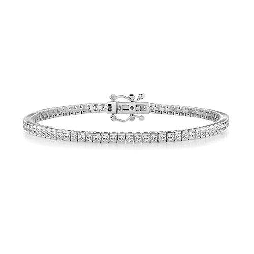 SILVER 2MM SQ END SET CZ LINE BRACELET TRIPLE PLATED