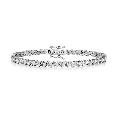 SILVER 2.5MM RND CLAW SET & S SHAPE CZ BRACELET TRIPLE PLATED