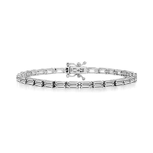 SILVER 5x3 MM BAGUETTE CLAW SET CZ LINE BRACELET TRIPLE PLATED