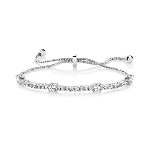 SILVER 2 AND 4 MM RND CLAW SET PULL CZ BRACELET RHODIUM PLATED