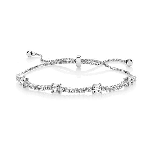 SILVER 2 MM & 4MM SQ CLAW SET PULL CZ BRACELET TRIPLE PLATED