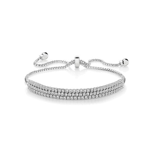 SILVER FINE TRPL ROW PULL CZ BRACELET RHODIUM PLATED