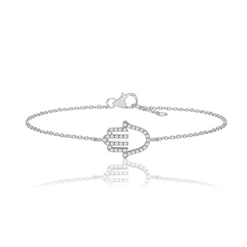 SILVER SML FINE OPEN HAMSA CZ BRACELET RHODIUM PLATED