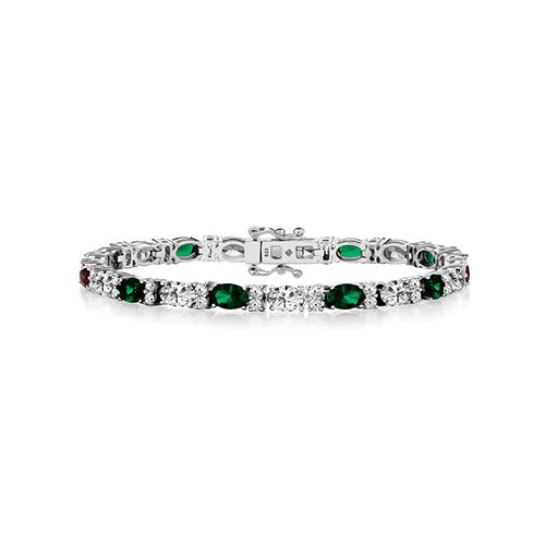 SILVER 6x4 OVL EMERALD & CZ CLAW SET BRACELET TRIPLE PLATED