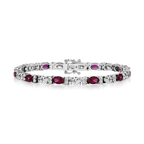 SILVER 6x4 OVL RUBY & CZ CLAW SET BRACELET TRIPLE PLATED