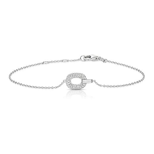 SILVER PAVE SET OPEN LONG CUSHION SHAPE CZ BRACELET RHODIUM PLATED