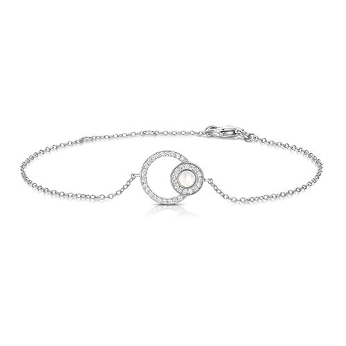 SILVER MOTHER OF PEARL DOUBLE CIRCLE CZ BRACELET RHODIUM PLATED