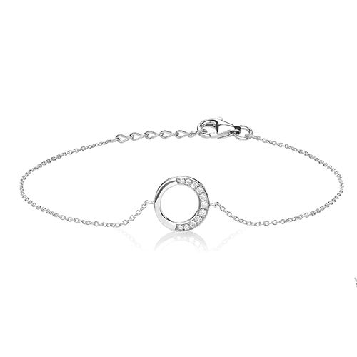 SILVER OPEN CIRCLE HALF CZ BRACELET RHODIUM PLATED