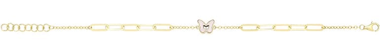 9CT YEL GOLD WHITE ENAMEL BUTTERFLY BRACLET