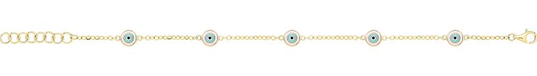 9CT YEL GOLD WHITE / TURQUOISE ENAMEL EVIL EYE BRACLET