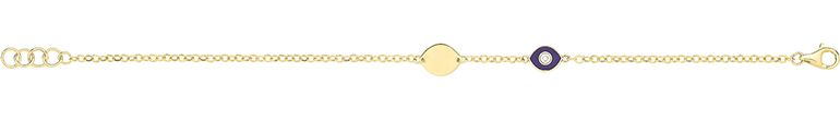 9CT YEL GOLD WHITE / DARK BLUE ENAMEL EVIL EYE BRACLET