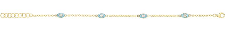 9CT YEL GOLD WHITE / TURQUOISE ENAMEL EVIL EYE BRACLET