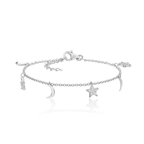 SILVER & CO FINE STAR & MOON BRACLET RHODIUM PLATED