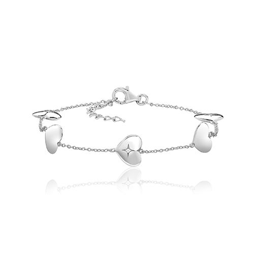 SILVER & CO FINE HEART BRACLET RHODIUM PLATED
