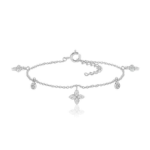 SILVER & CO CZ CHARM BRACELET RHODIUM PLATED