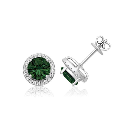 SILVER CLAW SET HALO STYLE ROUND GREEN CZ STUDS RHODIUM PLATED
