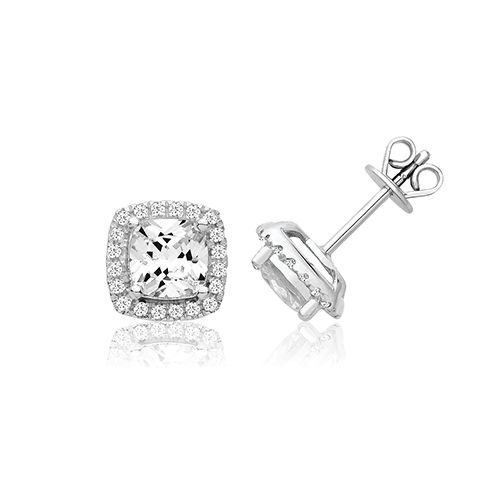 SILVER CLAW SET HALO STYLE CUSHION CZ STUDS RHODIUM PLATED