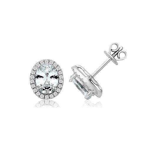 SILVER CLAW SET HALO STYLE OVAL CZ STUDS RHODIUM PLATED