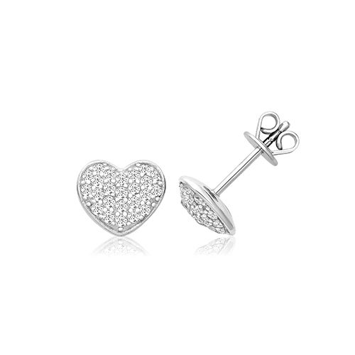 SILVER PAVE HEART CZ STUDS RHODIUM PLATED