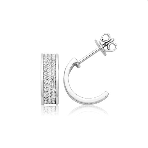 SILVER THREE ROW PAVE 1/2 HOOP CZ STUDS RHODIUM PLATED