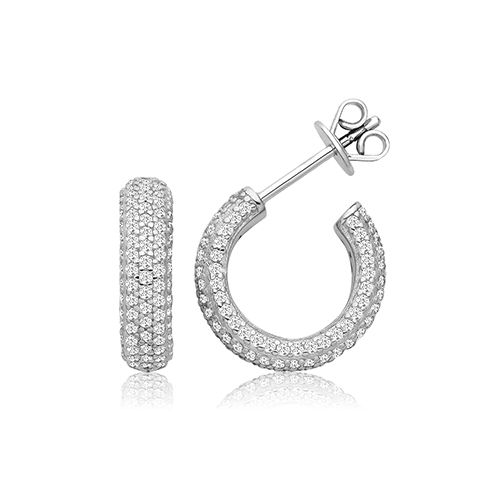 SILVER FIVE ROW PAVE 3/4 HOOP CZ STUDS RHODIUM PLATED