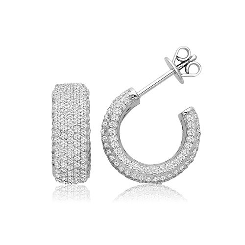 SILVER SEVEN ROW PAVE 3/4 HOOP CZ STUDS RHODIUM PLATED