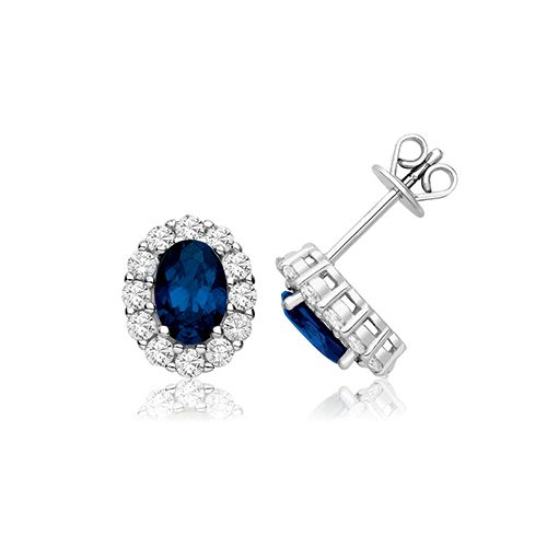 SILVER BLUE & WHITE OVAL CLUSTER CZ STUDS RHODIUM PLATED
