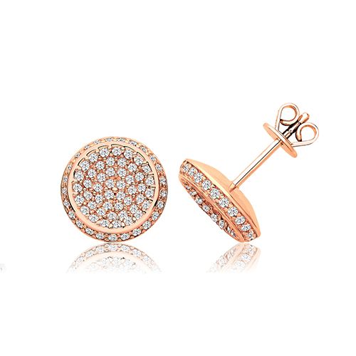 SILVER ROUND PAVE SET CZ STUDS ROSE GOLD PLATED