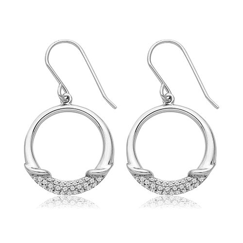 SILVER CIRCULAR CZ DETAIL DROPS RHODIUM PLATED