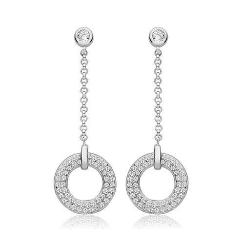 SILVER PAVE CIRCULAR CZ DROPS RHODIUM PLATED