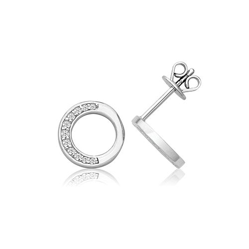 SILVER PARTIAL SET HALO CIRCLE CZ EARRINGS RHODIUM PLATED
