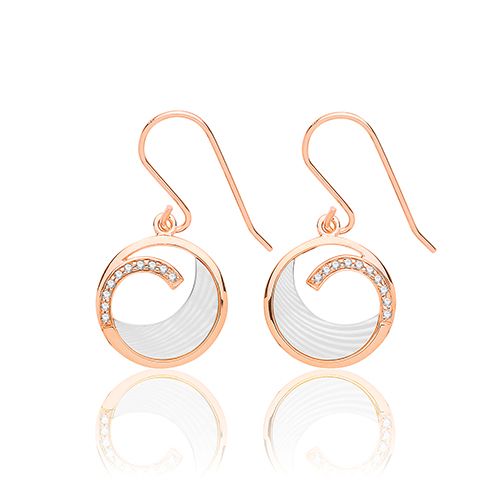 SILVER MOTHER OF PEARL & CZ DROPS ROSE GOLD PLATED