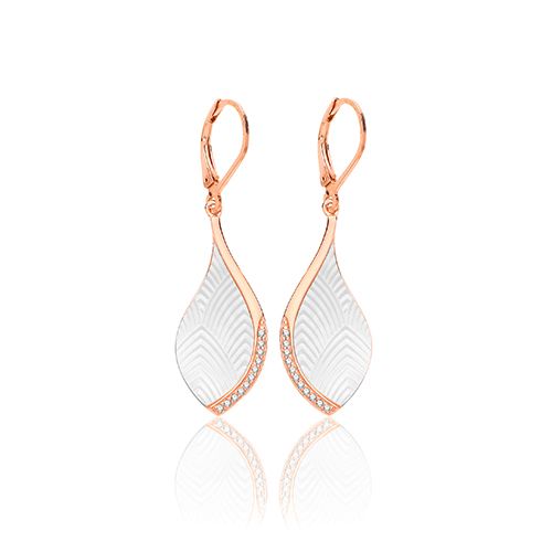 SILVER MOTHER OF PEARL & CZ DROPS ROSE GOLD PLATED