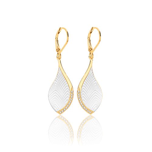 SILVER MOTHER OF PEARL & CZ DROPS YELLOW GOLD PLATED