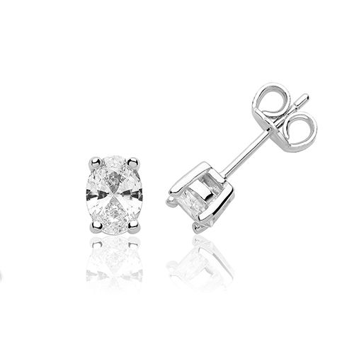 SINGLE STONE 7 X 5 OVAL CLAW SET STUDS RHODIUM PLATED WITH SWAROVSKI CZ