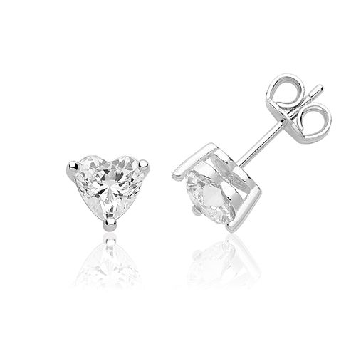 SINGLE STONE 6mm HEART CUT CLAW SET STUDS RHODIUM PLATED WITH SWAROVSKI CZ