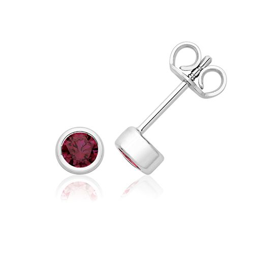 SILVER & CO JANUARY BIRTH STONE CZ (GARNET) EARRINGS RHODIUM PLATED